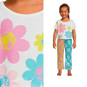 NWT Barbie Girls Floral Pajama Sleep 2 piece Set, Short Sleeve